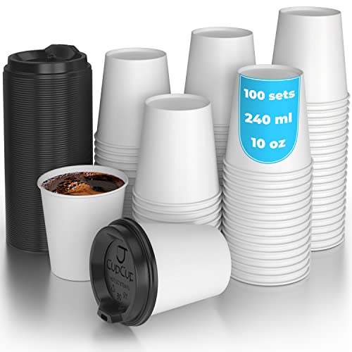 100 Weiße Pappbecher 240ml mit Deckel Coffee To Go - Kaffeebecher To Go Zum Servieren von Kaffee, Tee, Heißen und Kalten Getränken