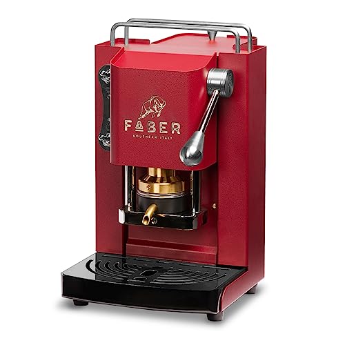 FABER COFFEE MACHINES | Pro Mini Deluxe Modell | 44 mm Kaffeepad-Maschine | Farbe Kirschrot Chrom | Messing-Oberfläche
