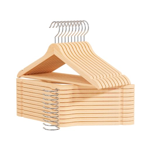OGIVO Kleiderbügel Holz - Made in EU - Holzbügel für Ihren Garderobe - Haken um 360° drehbar - Einkerbungen im Schulterbereich - Hangers (20, Natur)