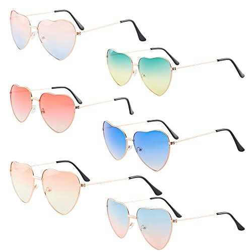 Lotvic 6 Paare Herz Brille, Herz Sonnenbrille Partybrille Set, Herzförmige Sonnenbrille, Partybrille Hippie Brille, Party Brille für Erwachsene, Jungen und Mädchen