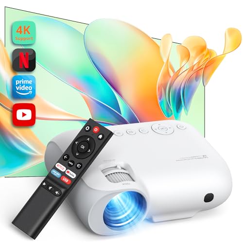 Beamer 4K【Official Netflix & Dolby Audio】 15000 Lumen Zoom/Trapezkorrektur WiFi Bluetooth Beamer Full HD 1080P, YOTON Y9 Video Beamer für Heimkino/Handy Projektor(Mit Tasche)