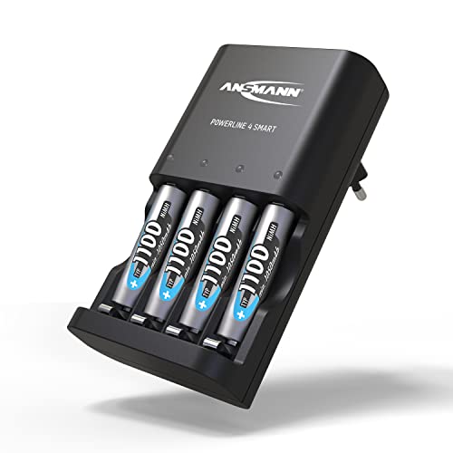 ANSMANN Batterieladegerät für 4x NiMH AA/AAA Akkus & wiederaufladbare Batterien - Automatik Akku Ladegerät mit Repair-Modus für Akkubatterien - Powerline 4 Smart Batterie Ladegerät