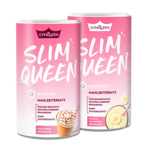 GymQueen Slim Queen Abnehm Shake 2x420g, Banana Milkshake + Iced Coffee, Leckerer Diät-Shake zum einfachen Abnehmen, Mahlzeitersatz mit wichtigen Vitaminen und Nährstoffen, nur 250 kcal pro Portion