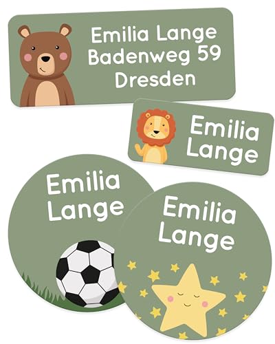 melu kids® Namensaufkleber Set für Kinder im Kindergarten (50 Stück) Namensschilder für Kleidung & Gegenstände, Wasserfest und in verschiedenen Größen - grün