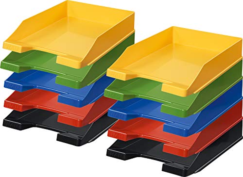 Han Briefablage A4 (1 Karton = 10 Stück) Je 2x schwarz, rot, blau, grün und gelb