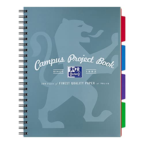 Oxford Campus, A4 Projektbuch, A4 Notizbuch liniert mit Trennblättern, metallic-blau