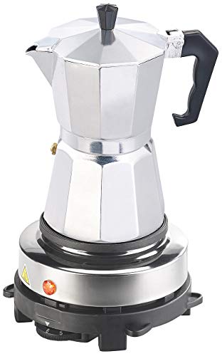Rosenstein & Söhne Mini Heizplatte: Elektrische Mini-Einzel-Kochplatte & Espresso-Kocher, 500 W, 6 Tassen (Espressokanne mit Heizplatte, Elektrischer Espressokocher, Induktionskochplatte)