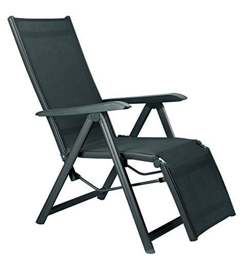 Kettler Relaxsessel Basic Plus – wetterfester Klappstuhl aus Aluminium und mit hautsympathischem Gewebe – verstellbarer Liegestuhl für Terrasse und Garten – anthrazit & anthrazit