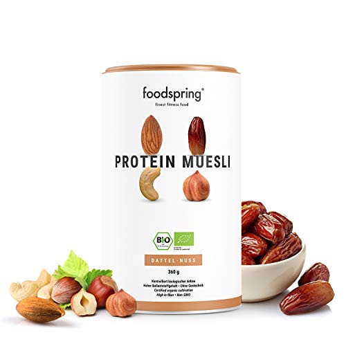 foodspring Bio Protein Müsli, Dattel-Nuss, 360g, 3x mehr Protein als normales Müsli, Garantiert vegan & laktosefrei