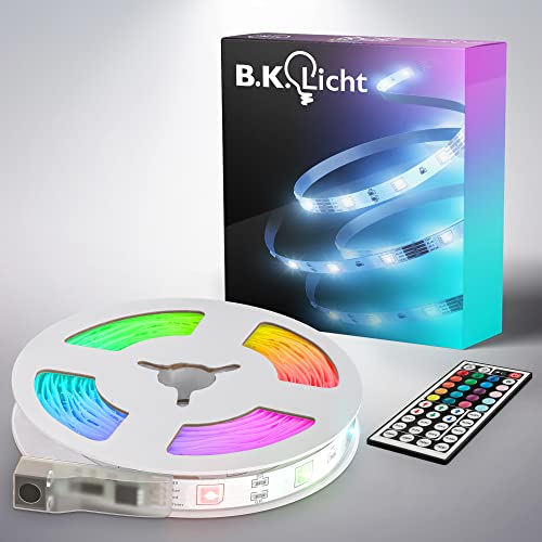 B.K.Licht - USB LED Strip 5 m mit Fernbedienung, buntes RGB Licht, dimmbar, LED Streifen, LED Leiste, Zimmer deko, Gaming Deko, LED Band, LED Lichtleiste, LED Lichtband, 500x0,2x1 cm, Weiß