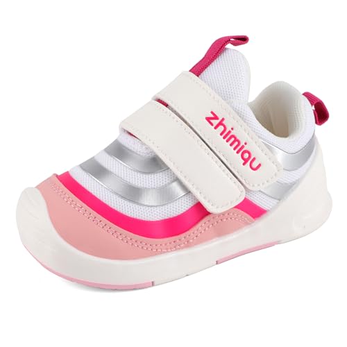 MASOCIO Lauflernschuhe Mädchen Babyschuhe Baby Schuhe Kinder Kinderschuhe Krabbelschuhe Sneaker Weiß Rosa Größe 23 (Herstellergröße 21)