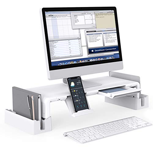 Monitorständer mit Aufbewahrungsfunktion,MiiKARE Verstellbarer Bildschirmständer mit ausziehbarer Schublade+Handy Ständer+2 Aufbewahrungsgestelle,Laptopständer Bildschirmerhöher für Computer,Laptop,TV