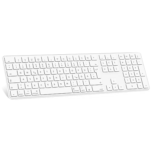 OMOTON Bluetooth Tastatur für Mac OS(MacBook Air/ Pro/iMac/ Pro), Tastatur Kabellos mit 3 Kanälen, KB515 Tastatur Mac, QWERTZ Deutsche Wireless Keyboard, Weiß