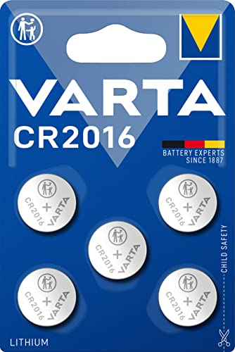 VARTA Batterien Knopfzellen CR2016, Lithium Coin, 3V, kindersichere Verpackung, für elektronische Kleingeräte - Autoschlüssel, Fernbedienungen, Waagen,(5 Stück) 1er Pack