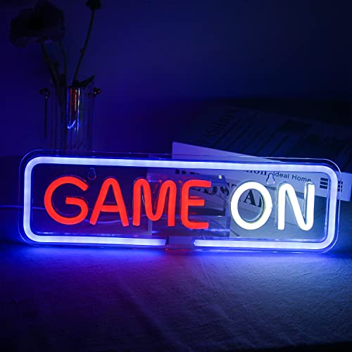 Game On Neon Schild,Spiel Neon Schild für Wanddekoration,Game On Neonlicht Schriftzug mit USB Betrieben für Spielraum, Wettbewerb Spiel, Spiel Zone, Spielzimmer(blau&rot)