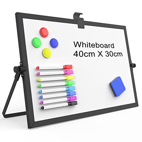 OWill Schwarzes, trocken abwischbares Whiteboard,30 x 40 cm Mini Magnetic Desktop Whiteboard mit Ständer,A3 tragbare doppelseitige Whiteboard-Staffelei zum Zeichnen in der Schule und zu Hause