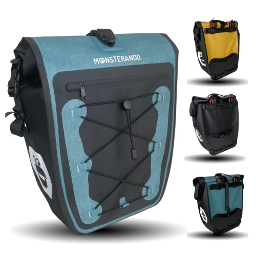 MONSTERANDO Fahrradtaschen für Gepäckträger Travel-Monster [Nachhaltig] [Wasserdicht] 2-in-1 gepäckträgertasche für Fahrrad mit Laptopfach Mehrere Fächer, [27L]-Meerblau