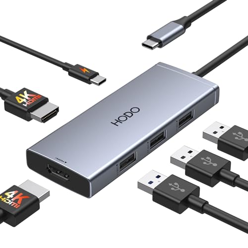HODO USB C Hub 2 HDMI Adapter, Docking Station 2 Monitore mit 4K 60Hz Dual HDMI Ports, 3 USB Anschlüssen, PD für Windows,Surface Pro, Dell, Lenovo,HP, Thinkpad