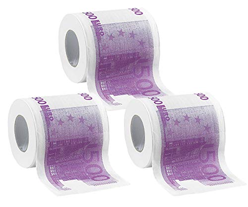infactory Klopapier lustig: 3er-Set Toilettenpapier mit aufgedruckten 500-Euro-Noten, 2-lagig (Klopapier witzig, Toilettenpapier Geschenkidee, Geschenkverpackung)