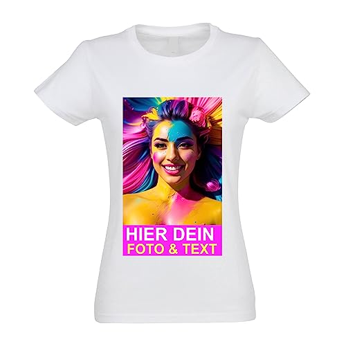Kiwistar T-Shirt Damen Weiss - XL - Aufdruck individuell - mit Foto Bedruckt - Wunschtext - Druck personalisiert - Geschenk für Freizeit Sport - selber gestalten
