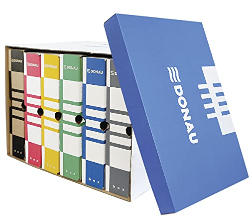 DONAU 7666301FSC-10 Archiv-box mit Deckel aus recyceltem Karton aus dreilagiger Wellpappe - C Archiv-Ablagebox | 5 Stück | Tragkraft bis 13kg Farbe: Blau | die FSC® Zertifiziert