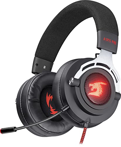 Defender Aspis Pro Gaming Headset, 7.1 Surround Sound, Over-Ear-Kopfhörer für PC, PS4 mit Kabel, abnehmbarem Noise-Cancelling-Mikrofon, LED-Licht, Schwarz