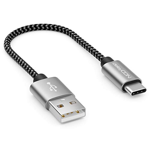 deleyCON 0,15m Nylon USB-C Kabel Ladekabel Datenkabel USB Typ C Metallstecker Laden & Synchronisieren von Handy & Smartphone