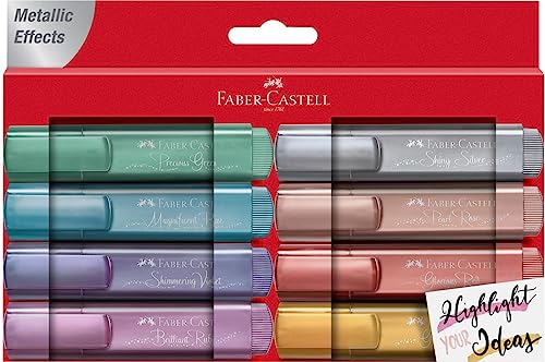 Faber-Castell 154689 - Textmarker Set TL 46, 8er Etui, Metallic Farben, mit langlebiger Keilspitze, Strichbreite 1 - 5 mm