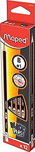 Maped 851724 - 12x Bleistifte BLACK'PEPS B mit Radierer - Schwarz/orange