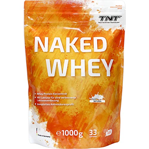 TNT Naked Whey Protein Pulver (1kg) • Eiweißpulver mit Laktase für Protein Shake, Backen & Kochen • Tolle Löslichkeit & leckerer Geschmack (Neutral)