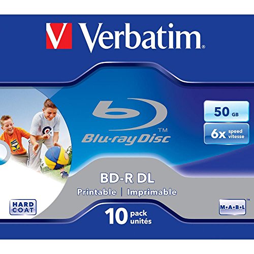 Verbatim BD-R Dual Layer Blu-ray Rohlinge 50 GB, Blu-ray-Disc mit 6-facher Schreibgeschwindigkeit, mit Kratzschutz, 10er-Pack Jewel Case, Blu-ray-Disks für Video- und Audiodateien