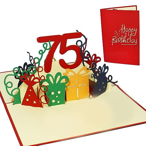 LINPopUp® Karte 3D Grußkarte Geburtstagkarte 75. Geburtstag party, rot, N231