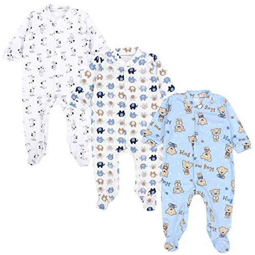 TupTam Baby Jungen Schlafstrampler Langarm Strampler Schlafanzug mit Fuß 3er Pack, Farbe: Farbenmix 3, Größe: 62