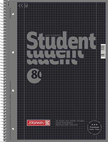 Brunnen 1067928190 Notizblock/Collegeblock Student Colour Code (A4 kariert, Lineatur 28, 90 g/m², 80 Blatt) schwarz (5er Pack)