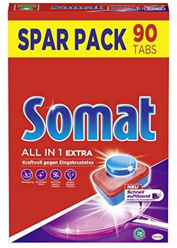 Somat All in 1 Extra Spülmaschinen Tabs, 90 Tabs, Geschirrspül Tabs für extra kraftvolle Reinigung und Edelstahlglanz | 90 Stück (1er Pack)