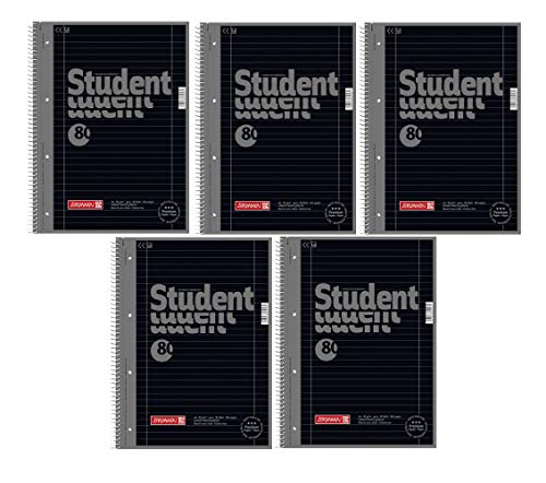 Brunnen Notizblock/Collegeblock Student Colour Code (A4 liniert, Lineatur 27, 90 g/m², 80 Blatt) (5er Pack | Onyx schwarz)