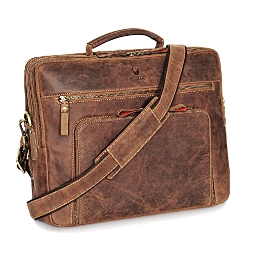 DONBOLSO 15,6' Laptop-Tasche aus erstklassigem Leder | San Francisco Braune Aktentasche für Notebook in zwei Größen | Ideal für Herren und Alltaggebrauch