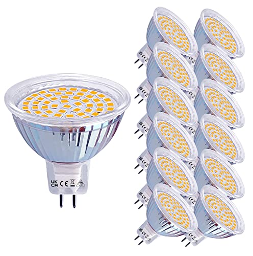 ROTTYI 12er-Pack MR16 LED-Lampen,GU5.3 LED-Lampen mit Bi-Pin-Sockel, 4W (entspricht 50W Halogen),400lm,12V,3000K,120° Abstrahlwinkel Einbaubeleuchtung, nicht dimmbare Spotlight LED-Lampen, Warmweiß