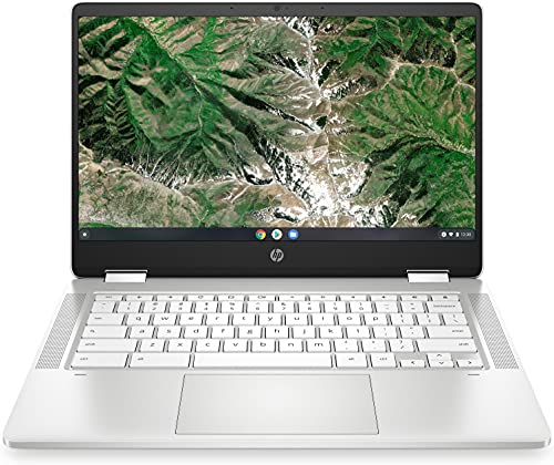HP Chromebook x360 2in1 Laptop, 14' HD Touchdisplay, Intel Celeron N4020, 4GB DDR4 RAM, 64GB eMMC, ChromeOS, QWERTZ Tastatur, Silber/Weiß