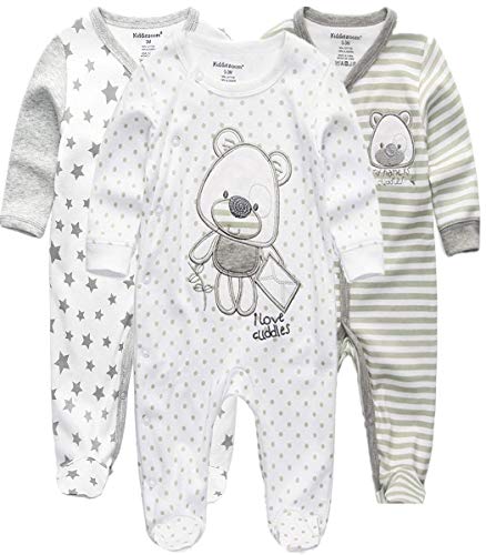 Kiddiezoom Unisex Schlafstrampler Baby Jungen Overall 3er Pack Pyjamas Baumwolle Strampler Jumpsuits Langarm Spieler Babykleidung mit