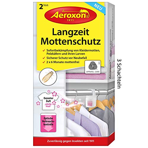 Aeroxon Mottenschutz-Hänger mit Duft - 3x2 Stück - Verlässliche, Starke und schnelle Mottenfalle gegen Kleidermotten - Mottenschutz für Kleiderschrank