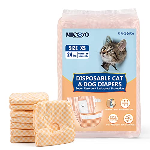 MICOOYO Einweg-Windeln für Welpen und Katzen – Super saugfähige Haustierwindeln für kleine Katzen und Hündinnen, Einweg-Katzenwindelhose für Frauen in Wärme (Orange, XS, 24 Stück)