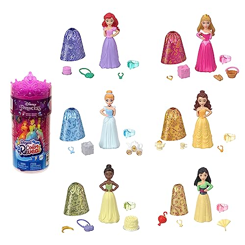 Mattel DISNEY Princess - Party Edition Sortiment, Color Reveal-Puppe, 6 Überraschungen, Wasser-Röhre, Diadem, für Kinder ab 3 Jahren, HMK83