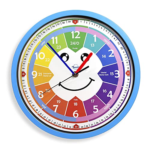 Bruni Kinderwanduhr ohne Tickgeräusche - Wanduhr zum Lernen für Kinder, als Uhr fürs Kinderzimmer geeignet