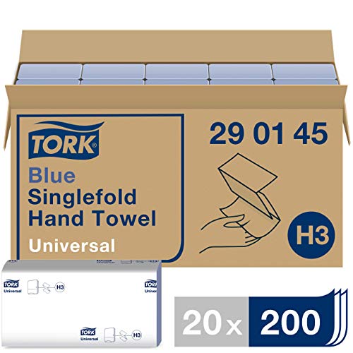 Tork blaue Zickzack Papierhandtücher Universal 290145 - H3 Falthandtücher für Papierhandtuchspender - 1-lagig, blau, nachverfolgbare Herkunft - 20 x 200 Tücher, Mittel