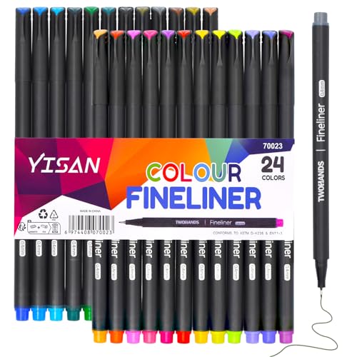 YISAN Fineliner Stifte, Bullet Journal Stifte Set, Filzstifte mit 0,4mm Spitze,24 Farben, Farbnummern zum Ausmalen, Zeichnen und Detaillieren,70023
