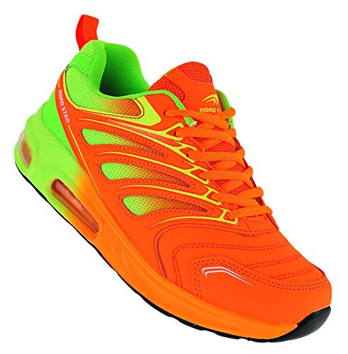 Roadstar Neon Turnschuhe Sneaker Sportschuhe Unisex Boots 095, Schuhgröße:41, Farbe:Orange/Grün