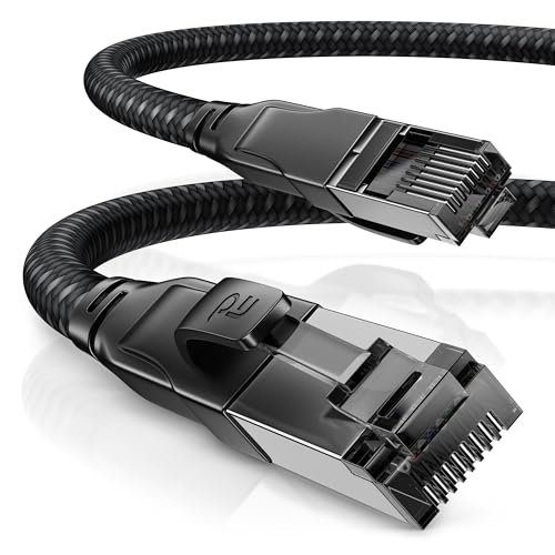 CSL 7,5m CAT 7 Netzwerkkabel Black Series Gigabit Ethernet LAN Kabel Baumwollmantel 10000 Mbits - Patchkabel - Cat.7 Rohkabel S FTP PIMF Schirmung mit RJ 45 Stecker - Switch Router Modem Gaming