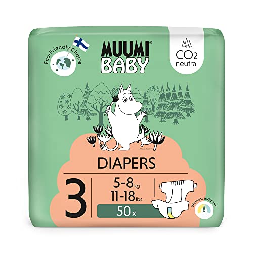 Muumi Baby Öko Windeln Größe 3, 5-8 kg 50 Stück, Weiche Premium Windeln | Weich und hautfreundlich, Atmungsaktiv, Saugfähig, Keine unnötigen Chemikalien |