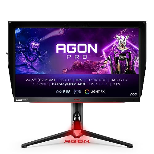 AOC Agon Pro AG254FG - 25 Zoll FHD Gaming Monitor, 360 Hz, 1ms, Gsync Ultimate (1920x1080, HDMI, DisplayPort, USB Hub) schwarz/rot